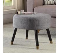BAKAJI Tabouret Pouf Structure en Bois et revêtement en Tissu Lin, Couleur Gris, Repose-Pieds avec Pieds de 24,5 cm, Tabouret Robuste avec Rembourrage Confortable, idéal pour la Maison et Le Bureau