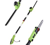 BAKAJI Taille-haie télescopique électrique avec Tige Extensible, Taille Haies Lame 41 cm avec Inclinaison, Lame réglable, Entretien du Jardin, Coupe-Bordures (700 W avec tronçonneuse 2 in1)