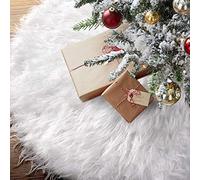 BAKAJI Tapis de Jupe pour Base d'arbre de Noël diamètre 90 cm en Tissu Doux en Peluche Blanc Effet Neige enneigé décorations de Noël