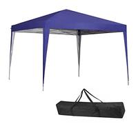 BAKAJI Tonnelle 3 x 3 mètres Pliable Tissu Polyester imperméable Structure en métal refermable à accordéon, Tente portative Juste marché Jardin extérieur + Sac de Transport (Bleu)