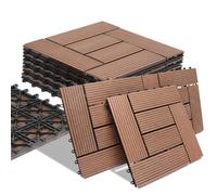 BAKAJI WPC Lot de 11 tuiles de jardin extérieur, patio, balcon, sol avec drainage de l'eau, carrelage, montage encastré, résistant aux agents atmosphériques, design caché (terre cuite)