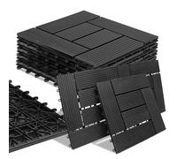 BAKAJI WPC Lot de 11 tuiles de jardin extérieur, patio, balcon, sol avec drainage de l'eau, carrelage, montage encastré, résistant aux agents atmosphériques, design encastré (anthracite)