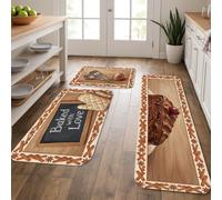 Baked with Love - Lot de 3 tapis de cuisine doux et rustiques à motif vintage, confortable, rembourré, lavable, pour cuisine, évier, buanderie, salle de bain