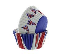 Baked with Love Lot de 50 caissettes de cuisson en papier sulfurisé avec fanions du drapeau du Royaume-Uni pour couronnement et fêtes - Rouge, blanc, bleu (0686974)