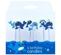 Baked With Love Narwhal Birthday Cake Candles, Narwhal Cake Decorations - Pack of 6 Candles