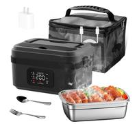 BAKENLON 1L Gamelle Chauffante avec Batterie, Lunch Box Chauffante avec Temporisation & Maintien au Chaud,Boite Repas Chauffante avec Couverts et Sac Isotherme pour Chantier (Noir et gris)