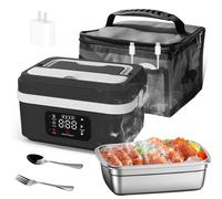 BAKENLON 1L Gamelle Chauffante avec Batterie, Lunch Box Chauffante avec Temporisation & Maintien au Chaud,Boite Repas Chauffante avec Couverts et Sac Isotherme pour Chantier (Noir et blanc)