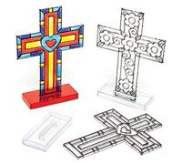 Baker Ross Attrape-soleils Croix à Poser que les Enfants pourront Colorier, Décorer et Personnaliser pour la Fête Chrétienne de Pâques (Lot de 4), Claire, 10 cm