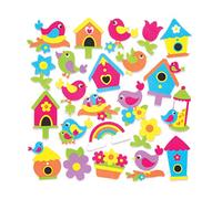 Baker Ross Autocollants oiseaux en mousse sur le thème du printemps (lot de 120) - Décorations de loisirs créatifs pour enfants