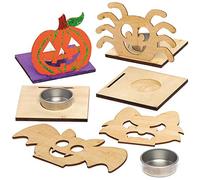 Baker Ross AX226 Bougeoirs En Bois À Thème D'Halloween - Lot De 4, Décorer Et Exposer Pour Les Décorations D'Halloween, Projet Idéal Pour Les Arts Et L'Artisanat Pour Enfants