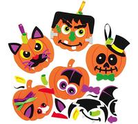 Baker Ross AX254 Kit De Décoration De Citrouille D'Halloween - Lot De 8, Citrouilles En Mousse Avec Des Autocollants Drôles De Visage Pour Les Activités D'Arts Et D'Artisanat Pour Enfants