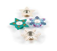 Baker Ross EX7082 Porte Bougies en Bois en Forme d'Etoile et Flocon de Neige - Lot de 4, décorations en Bois, Idéal pour Les décorations de Noël pour Les Enfants de l'artisanat