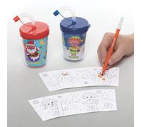 Baker Ross FC148 Gobelet Plastique Enfant avec Paille motif Noël - Lot de 3, Gobelet avec Paille, Gobelet personnalisable, Dessin à Colorier Enfant, Loisirs Creatifs pour Enfant