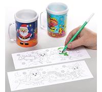 Baker Ross FC186 Tasse Enfant à Décorer motif Noël - Lot de 3, Tasse Blanche à Décorer, Mug Personnalisable, Loisirs Créatifs Enfants