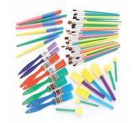 Baker Ross FE491 Ensemble de pinceau et tampon d’éponge - Paquet de 50, Ensemble de pinceaux, Fournitures d'art pour enfants, Ensemble d'art pour enfants