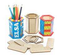Baker Ross FE522 Kits de pot à crayons hexagonaux en bois - Lot de 3, porte-stylo, peignez votre propre porte-crayon, artisanat en bois pour enfants