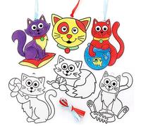 Baker Ross FE581 Décorations attrape-soleil de chat - Paquet de 8, effet vitrail pour les enfants à décorer et afficher pour les activités artistiques ou l'artisanat chrétien