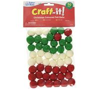 Baker Ross FE798 Boule en Feutre Enfants Couleurs de Noël - Lot de 50, Boule Coloré, Boule Pompon, Loisirs Creatifs Enfant, Activites Manuelles pour Enfant