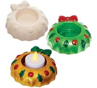 Baker Ross FN647 Bougeoirs en céramique en Forme de Couronne - Lot de 2, bougeoirs de Noël décorés de Motifs festifs