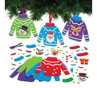 Baker Ross FX775 Kit de décoration de chandail de Noël - Lot de 8, Décoration de Noël pour les enfants
