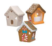 Baker Ross Porte-Bougies Chauffe-Plats en céramique Maisons en Pain d'épice (boîte de 3), Loisirs créatifs et décorations de Noël pour Enfants, Marron, Blanc, Crème