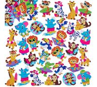 Baker Ross VC147 Autocollants en mousse Animaux de la jungle estivale - Lot de 120, autocollants de bricolage Animaux de la jungle