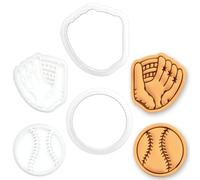 BAKERLOGY Balle & Gant de Softball Mini Emporte-Pièce & Tampon Lot de 2 | Deux motifs de softball pour fêtes d'équipe, anniversaires, tournois, matchs, joueurs, entraîneurs et fins de saison.