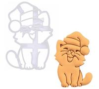 BAKERLOGY Emporte-pièce Chat heureux avec chapeau de Père Noël - Conception détaillée d'emporte-pièces pour la pâtisserie et l'artisanat, adaptée au fondant, à la pâte, à l'argile