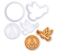 BAKERLOGY Lot de 2 Colombe & Signe de Paix Mini Emporte-pièces & Tampons - Motifs pour Pâte à Sucre, Biscuits, Journée de la Paix, Manifestation Antiguerre, Activisme & Années 60