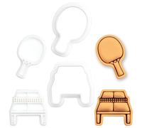 BAKERLOGY Lot de 2 Mini Emporte-pièces Raquette & Table de Tennis de Table avec Tampons - Découpes Fondant pour Pâte à Sucre, Biscuits, Cupcakes, Ping Pong, Tournoi, Championnat, Cadeau Entraîneur