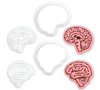 BAKERLOGY Lot de 2 Mini Emporte-pièces & Tampons Cerveau Coupe Sagittale & Vue Latérale - Embosseurs Fondant Neuroanatomie pour Biscuits, Cupcakes, Neurologue, Étudiants Médecine & STEM