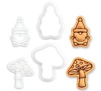 BAKERLOGY Lot de 2 Mini Emporte-pièces & Tampons Champignon & Gnome de Noël - Découpe Biscuit pour Pâte à Sucre, Lutin Scandinave, Maison Pain d'Épices, Décoration de Noël, Cupcakes