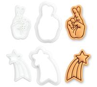 BAKERLOGY Lot de 2 Mini Emporte-pièces & Tampons Doigts Croisés & Étoile Filante - Découpe Biscuit pour Pâte à Sucre, Bonne Chance, Remise de Diplôme, Baby Shower, Cupcakes