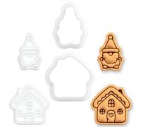BAKERLOGY Lot de 2 Mini Emporte-pièces & Tampons Maison de Campagne & Lutin de Noël - Découpe Biscuit pour Pâte à Sucre, Maison en Pain d'Épices, Cupcakes