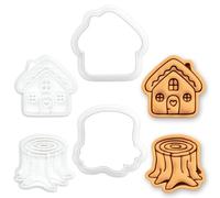 BAKERLOGY Lot de 2 Mini Emporte-pièces & Tampons Maison de Campagne & Souche d'Arbre - Découpe Biscuit pour Pâte à Sucre, Cottagecore, Jardin Féerique, Cupcakes