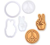 BAKERLOGY Lot de 2 Symbole de Paix & Main en V Mini Emporte-pièces & Tampons - Découpoirs pour Pâte à Sucre, Biscuits, Gâteaux, Fête Hippie, Années 60 70, Anniversaire Tie-Dye, Flower Power & Boho