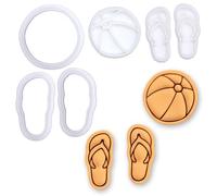BAKERLOGY Lot de 2 Tongs de Plage & Ballon de Plage Mini Emporte-pièces & Tampons - Embosseurs pour Pâte à Sucre, Biscuits, Cupcakes, Pool Party, Anniversaire Tropical, Luau Hawaïen & Vacances