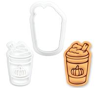 BAKERLOGY Mini Emporte-pièce & Tampon Pumpkin Spice Latte - Découpe Biscuit Boisson Café d’Automne pour Biscuits, Fondant & Loisirs Créatifs