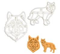 BAKERLOGY Set de 2 Emporte-pièces Loup, Visage et Corps, Biscuits Sablés | 2 modèles loup pour biscuits, sablés et pâte à sucre. Idéal pour anniversaires forêt, contes, animaux sauvages et Halloween.