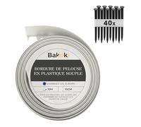 BAKOKI Bordure de pelouse Flexible (10 m | 40 piquets | 10 cm de Hauteur) - Blanc - en Plastique résistant aux intempéries - Bordure de Parterre de Fleurs - Bordure de Tonte