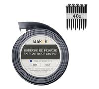 BAKOKI Bordure de pelouse Flexible (10 m, 40 piquets d'ancrage, 10 cm de Hauteur) - en Plastique Gris - Bordure de pelouse Ronde - Bordure de Parterre de Fleurs - Bordure de Tonte