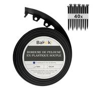 BAKOKI Bordure de pelouse Flexible (10 m | 40 piquets d'ancrage | 10 cm de Hauteur) - en Plastique Noir résistant aux intempéries - Bordure de Parterre de Fleurs - Bordure de Tonte