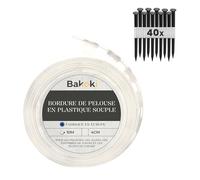 BAKOKI Bordure de pelouse Flexible (10 m | 40 piquets d'ancrage | 4 cm de Hauteur) - en Plastique Blanc résistant aux intempéries - Bordure de Parterre de Fleurs - Bordure de Tonte