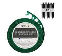 BAKOKI Bordure de pelouse Flexible (10 m | 40 piquets d'ancrage | 4 cm de Hauteur) - en Plastique Vert - Bordure de pelouse Ronde - Bordure de Parterre de Fleurs - Bordure de Tonte