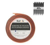 BAKOKI Bordure de pelouse Flexible (10 m | 40 piquets d'ancrage | 6 cm de Hauteur) - en Plastique Marron Clair - en Terre Cuite - Bordure de pelouse Ronde - délimitation de Parterre - Bordure de