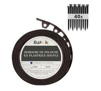 BAKOKI Bordure de pelouse Flexible (10 m | 40 piquets d'ancrage | 6 cm de Hauteur) - en Plastique Marron résistant aux intempéries - Bordure de Parterre de Fleurs - Bordure de Tonte