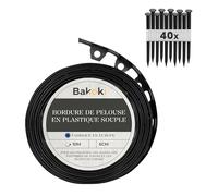 BAKOKI Bordure de pelouse Flexible (10 m | 40 piquets d'ancrage | 6 cm de Hauteur) - en Plastique Noir - Bordure de pelouse résistante aux intempéries - Bordure de Parterre de Fleurs - Bordure de