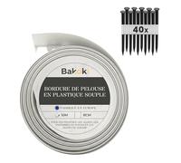 BAKOKI Bordure de pelouse Flexible (10 m, 40 piquets d'ancrage, 8 cm de Hauteur) - en Plastique Blanc résistant aux intempéries - Bordure de Parterre de Fleurs - Bordure de Tonte