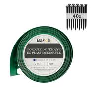 BAKOKI Bordure de pelouse Flexible (10 m | 40 piquets d'ancrage | 8 cm de Hauteur) - en Plastique Vert - Bordure de pelouse Ronde - Bordure de Parterre de Fleurs - Bordure de Tonte