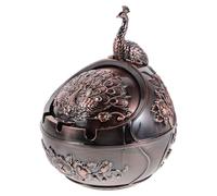 Balacoo Cendrier Portable Marron en Alliage de Zinc avec Couvercle Coupe-Vent, Design Vintage Rétro, Facile à Nettoyer, pour Terrasse et Décoration Intérieure Élégante